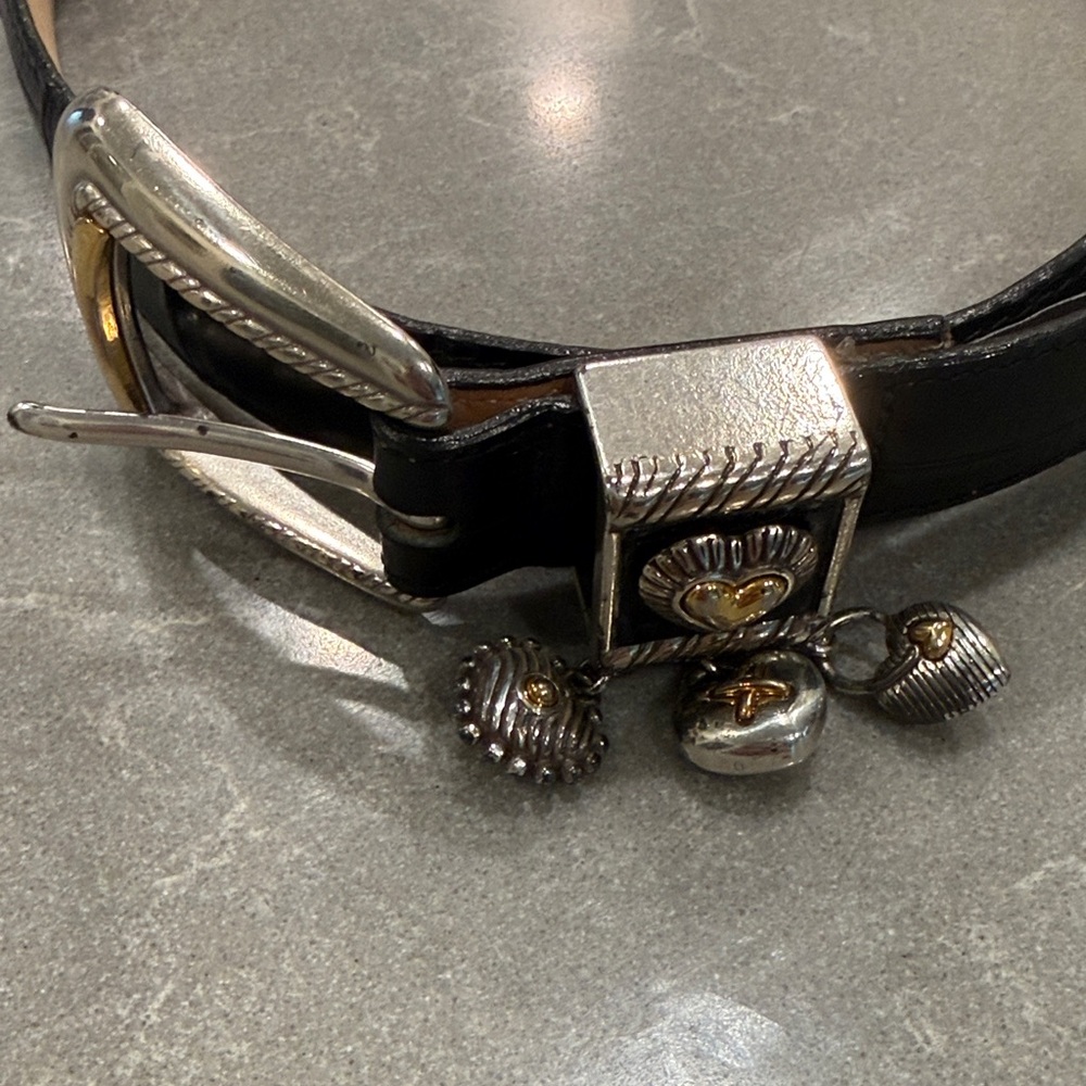 Brighton Black Leather Belt with Silver-Tone Heart Charms - Picture 4 of 4